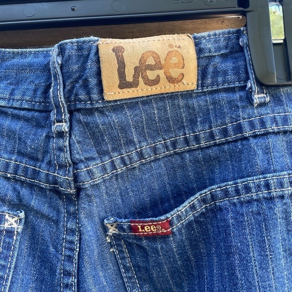 Vintage 80s Lee Riders Pin Stripe Ultra High Waisted y2K Wide Leg Jeans - Picture 6 of 10